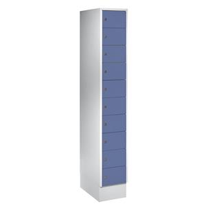 Wolf Kast met kleine vakken, 10 vakken, h x b = 1850 x 300 mm, deurkleur duifblauw RAL 5014