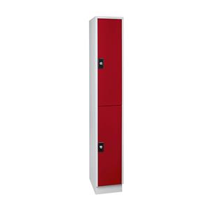 Wolf Garderobenschrank, 2 Fächer, Breite 300 mm, lichtgrau / feuerrot
