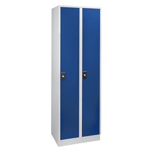 Wolf Garderobenschrank, 2 Abteile à 300 mm Breite, lichtgrau / enzianblau