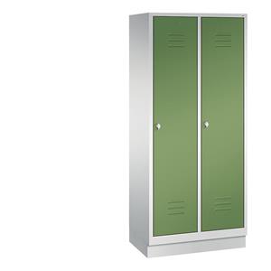 C+P CLASSIC Garderobenschrank mit Sockel, 2 Abteile, Abteilbreite 400 mm, lichtgrau / resedagrün
