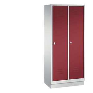 C+P CLASSIC Garderobenschrank mit Sockel, 2 Abteile, Abteilbreite 400 mm, lichtgrau / rubinrot