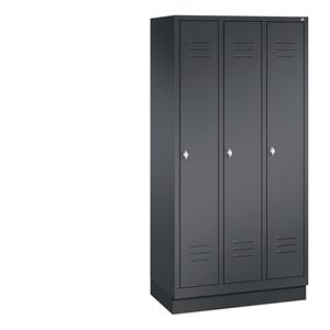 C+P CLASSIC Garderobenschrank mit Sockel, 3 Abteile, Abteilbreite 300 mm, schwarzgrau