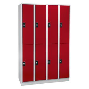 Wolf Garderobenschrank, 8 Fächer, Breite 1200 mm, lichtgrau / feuerrot