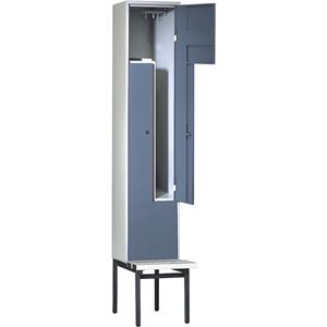 Wolf Z-garderobekast met zitbank, h x b x d = 2140 x 400 x 500 mm, 2 vakken, deuren blauwgrijs