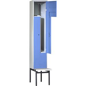 Wolf Z-garderobekast met zitbank, h x b x d = 2140 x 400 x 500 mm, 2 vakken, deuren lichtblauw