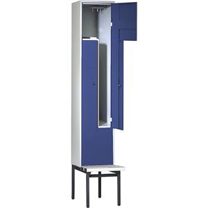 Wolf Z-garderobekast met zitbank, h x b x d = 2140 x 400 x 500 mm, 2 vakken, deuren gentiaanblauw