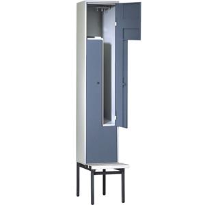Wolf Z-garderobekast met zitbank, h x b x d = 2140 x 400 x 500 mm, 2 vakken, deuren duifblauw