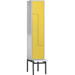 Wolf Z-garderobekast met zitbank, h x b x d = 2140 x 400 x 500 mm, 2 vakken, deuren zinkgeel