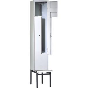 Wolf Z-garderobekast met zitbank, h x b x d = 2140 x 400 x 500 mm, 2 vakken, deuren lichtgrijs