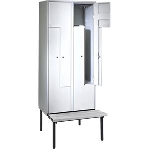 Wolf Z-garderobekast met zitbank, h x b x d = 2140 x 800 x 500 mm, 4 vakken, deuren lichtgrijs