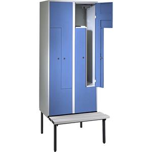 Wolf Z-garderobekast met zitbank, h x b x d = 2140 x 800 x 500 mm, 4 vakken, deuren lichtblauw