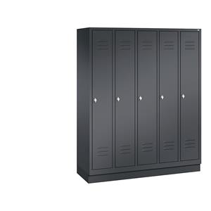 C+P CLASSIC Garderobenschrank mit Sockel, 5 Abteile, Abteilbreite 300 mm, schwarzgrau