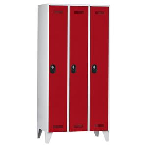 Wolf Garderobenschrank, Fachhöhe 1700 mm, HxBxT 1850 x 900 x 500 mm, Abteilbreite 300 mm, Korpus- / Türfarbe Lichtgrau / Feuerrot