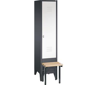 C+P CLASSIC Garderobenschrank mit vorgebauter Sitzbank, 1 Abteil, Abteilbreite 400 mm, schwarzgrau / verkehrsweiß