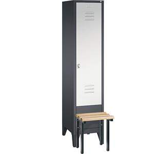 C+P CLASSIC Garderobenschrank mit vorgebauter Sitzbank, 1 Abteil, Abteilbreite 400 mm, schwarzgrau / lichtgrau
