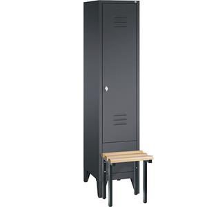 C+P CLASSIC Garderobenschrank mit vorgebauter Sitzbank, 1 Abteil, Abteilbreite 400 mm, schwarzgrau