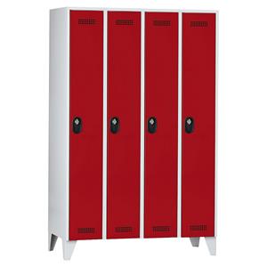 Wolf Garderobekast, vakhoogte 1700 mm, h x b x d = 1850 x 1200 x 500 mm, vakbreedte 300 mm, kastframe lichtgrijs / deurkleur vuurrood