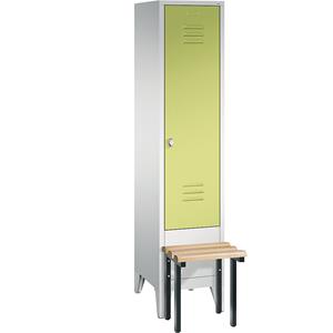 C+P CLASSIC Garderobenschrank mit vorgebauter Sitzbank, 1 Abteil, Abteilbreite 400 mm, lichtgrau / viridingrün