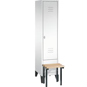 C+P CLASSIC Garderobenschrank mit vorgebauter Sitzbank, 1 Abteil, Abteilbreite 400 mm, verkehrsweiß