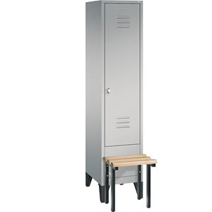 C+P CLASSIC Garderobenschrank mit vorgebauter Sitzbank, 1 Abteil, Abteilbreite 400 mm, weißaluminium