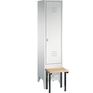 C+P CLASSIC Garderobenschrank mit vorgebauter Sitzbank, 1 Abteil, Abteilbreite 400 mm, lichtgrau