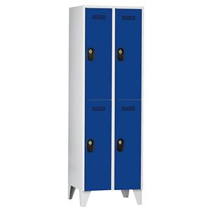 Wolf Garderobenschrank, Fachhöhe 820 mm, HxBxT 1850 x 600 x 500 mm, Abteilbreite 300 mm, Korpus- / Türfarbe Lichtgrau / Enzianblau