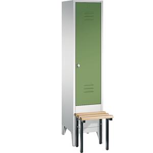 C+P CLASSIC Garderobenschrank mit vorgebauter Sitzbank, 1 Abteil, Abteilbreite 400 mm, lichtgrau / resedagrün