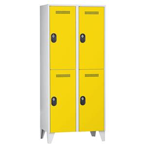 Wolf Garderobenschrank, Fachhöhe 820 mm, HxBxT 1850 x 800 x 500 mm, Abteilbreite 400 mm, Korpus- / Türfarbe Lichtgrau / Zinkgelb