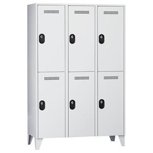Wolf Garderobenschrank, Fachhöhe 820 mm, HxBxT 1850 x 1200 x 500 mm, Abteilbreite 400 mm, Korpus- / Türfarbe Lichtgrau / Lichtgrau
