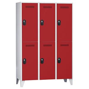 Wolf Garderobekast, vakhoogte 820 mm, h x b x d = 1850 x 1200 x 500 mm, vakbreedte 400 mm, frame- / deurkleur lichtgrijs / vuurrood