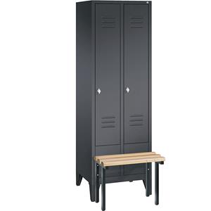 C+P CLASSIC Garderobenschrank mit vorgebauter Sitzbank, 2 Abteile, Abteilbreite 300 mm, schwarzgrau