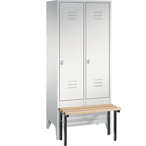 C+P CLASSIC Garderobenschrank mit vorgebauter Sitzbank, 2 Abteile, Abteilbreite 400 mm, lichtgrau