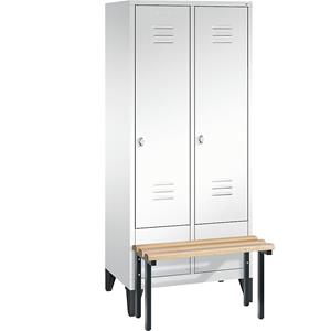 C+P CLASSIC Garderobenschrank mit vorgebauter Sitzbank, 2 Abteile, Abteilbreite 400 mm, verkehrsweiß