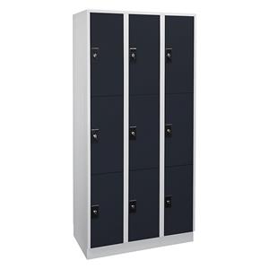 Wolf Lockerkast, 3 afdelingen, elk 3 vakken, lichtgrijs / antracietgrijs