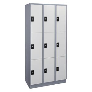 Wolf Lockerkast, 3 afdelingen, elk 3 vakken, zilvergrijs / lichtgrijs