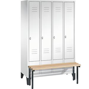 C+P CLASSIC Garderobenschrank mit vorgebauter Sitzbank, 4 Abteile, Abteilbreite 300 mm, verkehrsweiß