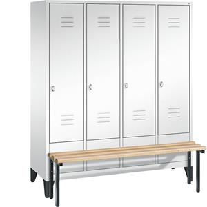C+P CLASSIC Garderobenschrank mit vorgebauter Sitzbank, 4 Abteile, Abteilbreite 400 mm, verkehrsweiß