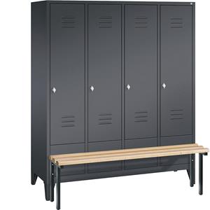 C+P CLASSIC Garderobenschrank mit vorgebauter Sitzbank, 4 Abteile, Abteilbreite 400 mm, schwarzgrau