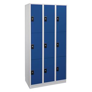 Wolf Lockerkast, 3 afdelingen, elk 3 vakken, lichtgrijs / gentiaanblauw