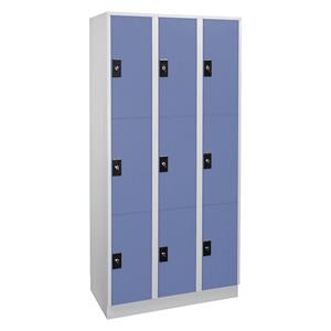 Wolf Lockerkast, 3 afdelingen, elk 3 vakken, lichtgrijs / duifblauw