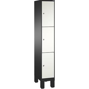 C+P EVOLO Fächerschrank, mit Füßen, 1 Abteil, 3 Fächer, Abteilbreite 300 mm, schwarzgrau / verkehrsweiß