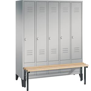 C+P CLASSIC Garderobenschrank mit vorgebauter Sitzbank, 5 Abteile, Abteilbreite 300 mm, weißaluminium