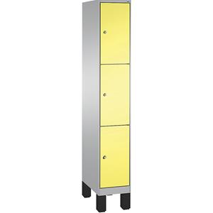 C+P EVOLO Fächerschrank, mit Füßen, 1 Abteil, 3 Fächer, Abteilbreite 300 mm, weißaluminium / schwefelgelb