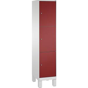 C+P EVOLO Fächerschrank, mit Füßen, 1 Abteil, 3 Fächer, Abteilbreite 400 mm, lichtgrau / rubinrot