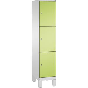 C+P EVOLO Fächerschrank, mit Füßen, 1 Abteil, 3 Fächer, Abteilbreite 400 mm, lichtgrau / viridingrün