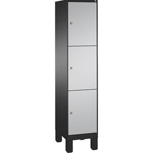 C+P EVOLO Fächerschrank, mit Füßen, 1 Abteil, 3 Fächer, Abteilbreite 400 mm, schwarzgrau / weißaluminium