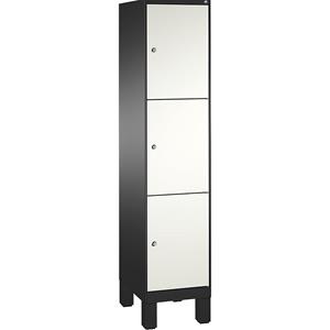C+P EVOLO Fächerschrank, mit Füßen, 1 Abteil, 3 Fächer, Abteilbreite 400 mm, schwarzgrau / verkehrsweiß