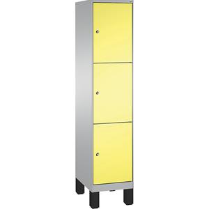 C+P EVOLO Fächerschrank, mit Füßen, 1 Abteil, 3 Fächer, Abteilbreite 400 mm, weißaluminium / schwefelgelb