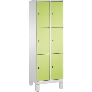 C+P EVOLO Fächerschrank, mit Füßen, 2 Abteile, je 3 Fächer, Abteilbreite 300 mm, lichtgrau / viridingrün
