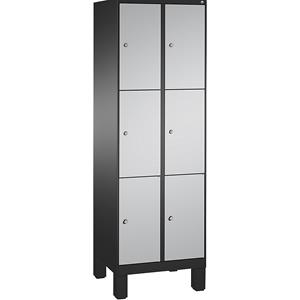 C+P EVOLO Fächerschrank, mit Füßen, 2 Abteile, je 3 Fächer, Abteilbreite 300 mm, schwarzgrau / weißaluminium